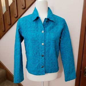 Chico's jacket. Aqua blue with black, size 0, S, 4